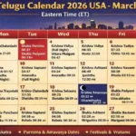 Telugu Calendar 2026 USA March – New York, Chicago, New Jersey (Ugadi, Festivals & Panchangam) Telugu Calendar 2026 USA March