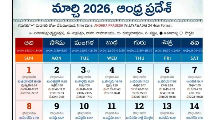 telugu-calendar-march-2026 Telugu Calendar 2026 March